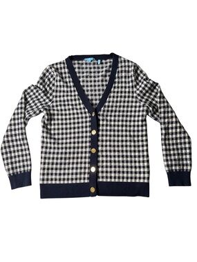 Draper James Navy and white Gingham Cardigan Size Large